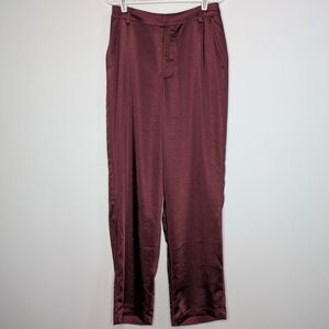 Good American Maroon Washed Satin Wide Leg Dress Pant 4